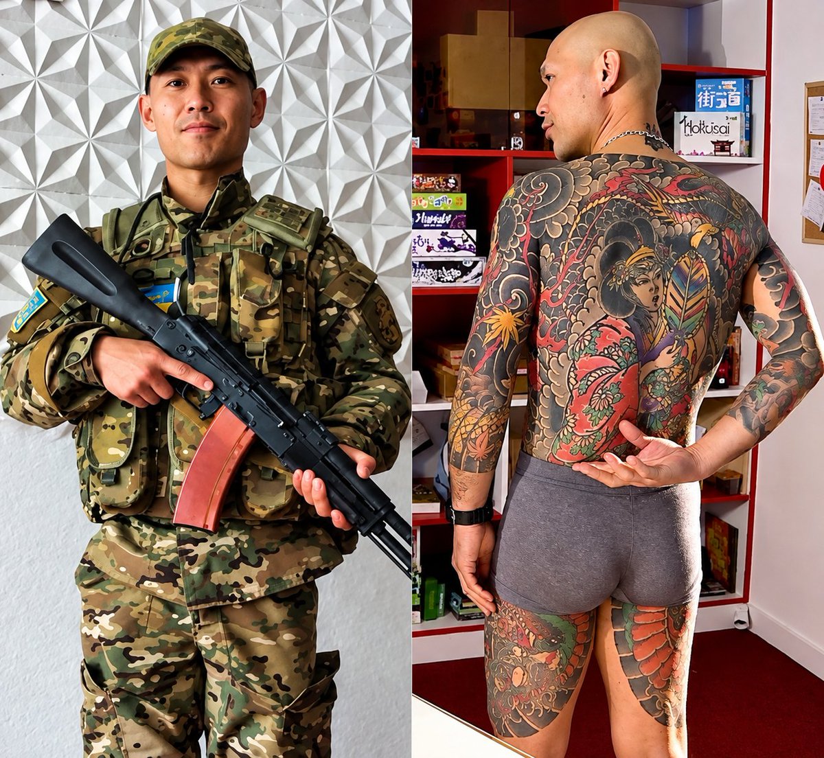 Oct7NeverForget's tweet photo. He spent nearly 20 years in the Yakuza. Ten years in prison. Then he came to Ukraine — and tattooed the Ukrainian trident on his neck.

Imagine this: a Japanese man who doesn’t speak Ukrainian arrives in a country at war and eventually goes to the front. A sniper with the callsign “Harusan.” Behind him are almost two decades in the Japanese underworld and ten years behind bars. On his neck is a Ukrainian trident.

“I’m 50. I joined the Yakuza when I was 16. My father was also a member. I was an ordinary bodyguard for a boss — not at the top, but not an errand boy either. I left when I was 35. And yes, I still have both little fingers. The tradition of cutting off a finger joint is already outdated.”

Then came ten years in prison. “I didn’t do anything terrible. But I was imprisoned with terrible people. I looked at them and understood what kind of person I never wanted to become.”

When Russia launched its full-scale invasion of Ukraine, he decided to come. Harusan arrived on April 1, 2022. He spoke no Ukrainian and had no military experience. “I didn’t know the language. But I looked at those horrors and realized that the language barrier was a small thing.”

In Ukraine, he became a sniper. He served in the Zhytomyr region, fought near Lysychansk and on the Zaporizhzhia front. He later joined the Georgian National Legion. Communication with his brothers-in-arms was often reduced to gestures and a translator on his phone. Along the way, he learned a few essential words and phrases.

In the summer of 2023, Harusan tattooed the Ukrainian trident on his neck. “It symbolizes my determination. If necessary, to give my life for Ukraine.”

When asked why a Japanese man would risk his life in a war thousands of kilometers from home, his answer is simple: “Russia attacked not only Ukraine. It has harmed Moldova and Georgia. If Ukraine loses, there will be even more wars. This also concerns Japan’s future.”

There is another reason. He calls it redemption. “Redemption for my sins is in my heart. But the most important thing is to reduce the number of victims — especially among children.”

He doesn’t complain about being far from Japan or about loneliness. He simply wants to remain in Ukraine until victory.

And his message to Ukrainians is just as simple:

“Ukrainians, never lose heart. Never. Until victory.”

A man who spent much of his life in darkness made his choice when it mattered most — and chose to stand with Ukraine.