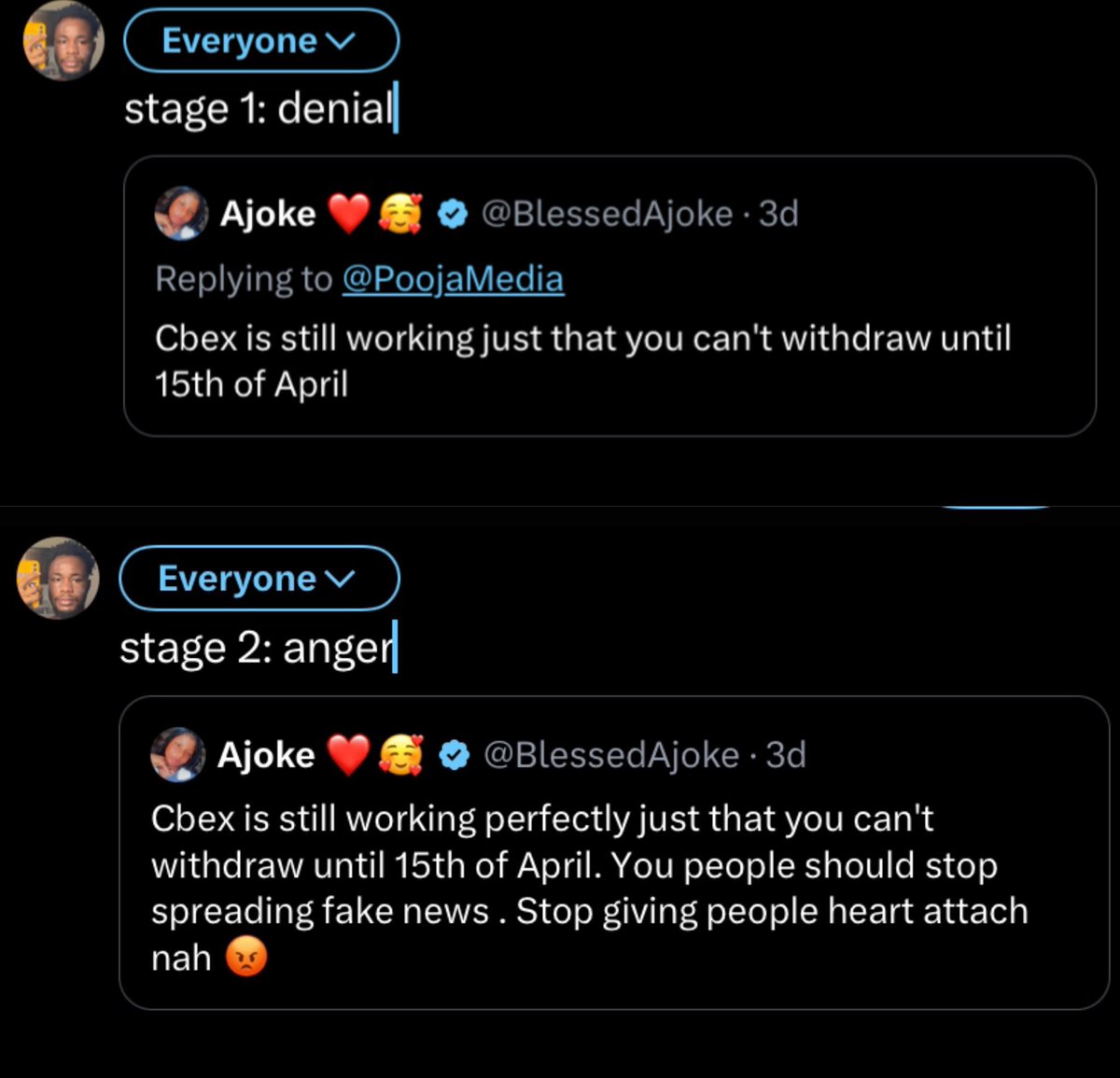 tripplset's tweet photo. she experienced all the stages of grief 😂😂 https://t.co/4cR2wqOuBk
