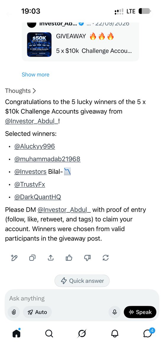 Investor_Abdul_'s tweet photo. Congratulations winners 🥳

@Aluckyy996
@muhammadab21968
@bilal_9299 
@TrustyFx 
@DarkQuantHQ
Kindly DM with your registered email https://t.co/kKnGcS46wm