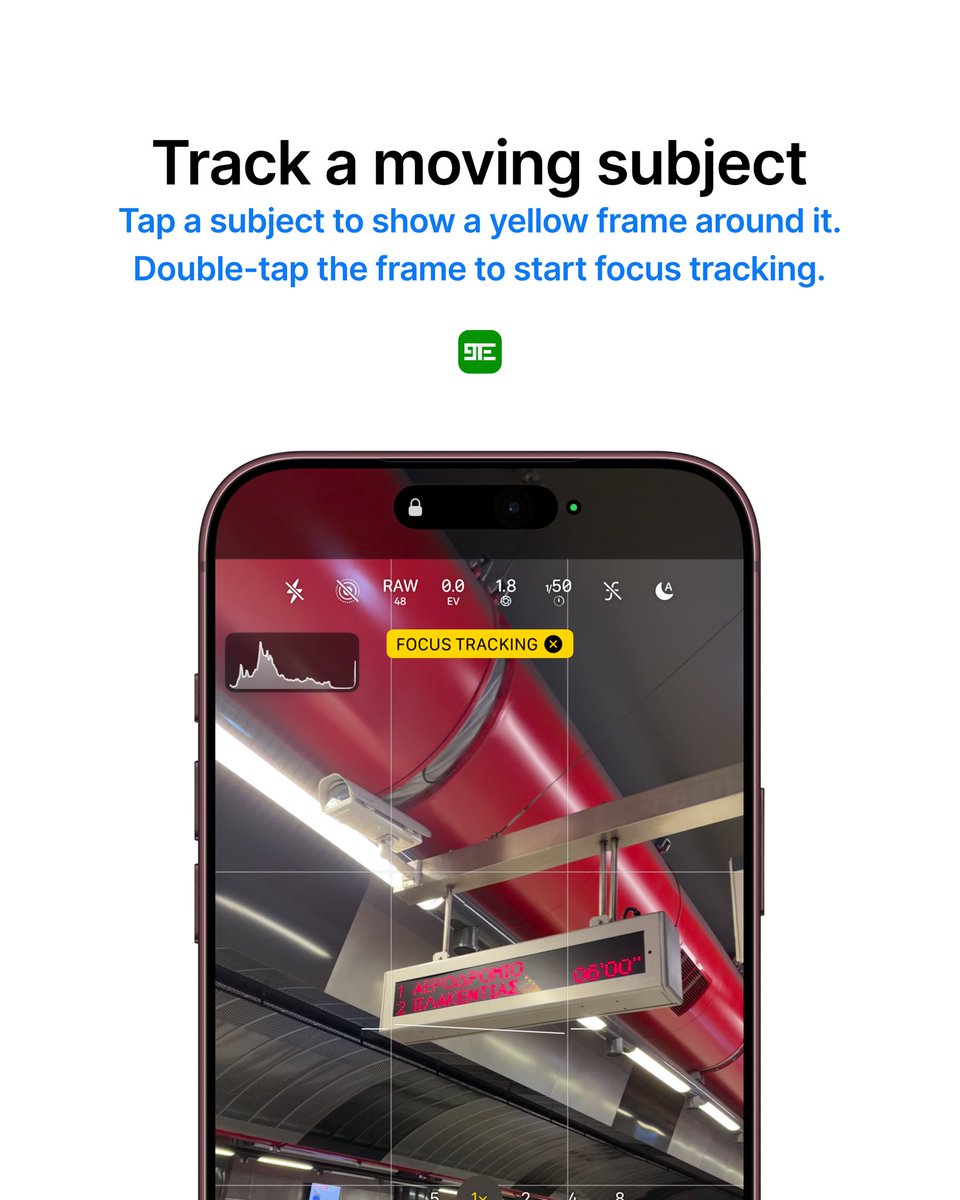 9techeleven's tweet photo. Customize Camera Shortcuts: press and hold the toolbar of your iPhone’s Camera app for quick access while shooting video or taking a photo.

Track a moving subject
Tap a subject to show a yellow frame around it.
Double-tap the frame to start focus tracking. https://t.co/pLX2bsYMFs