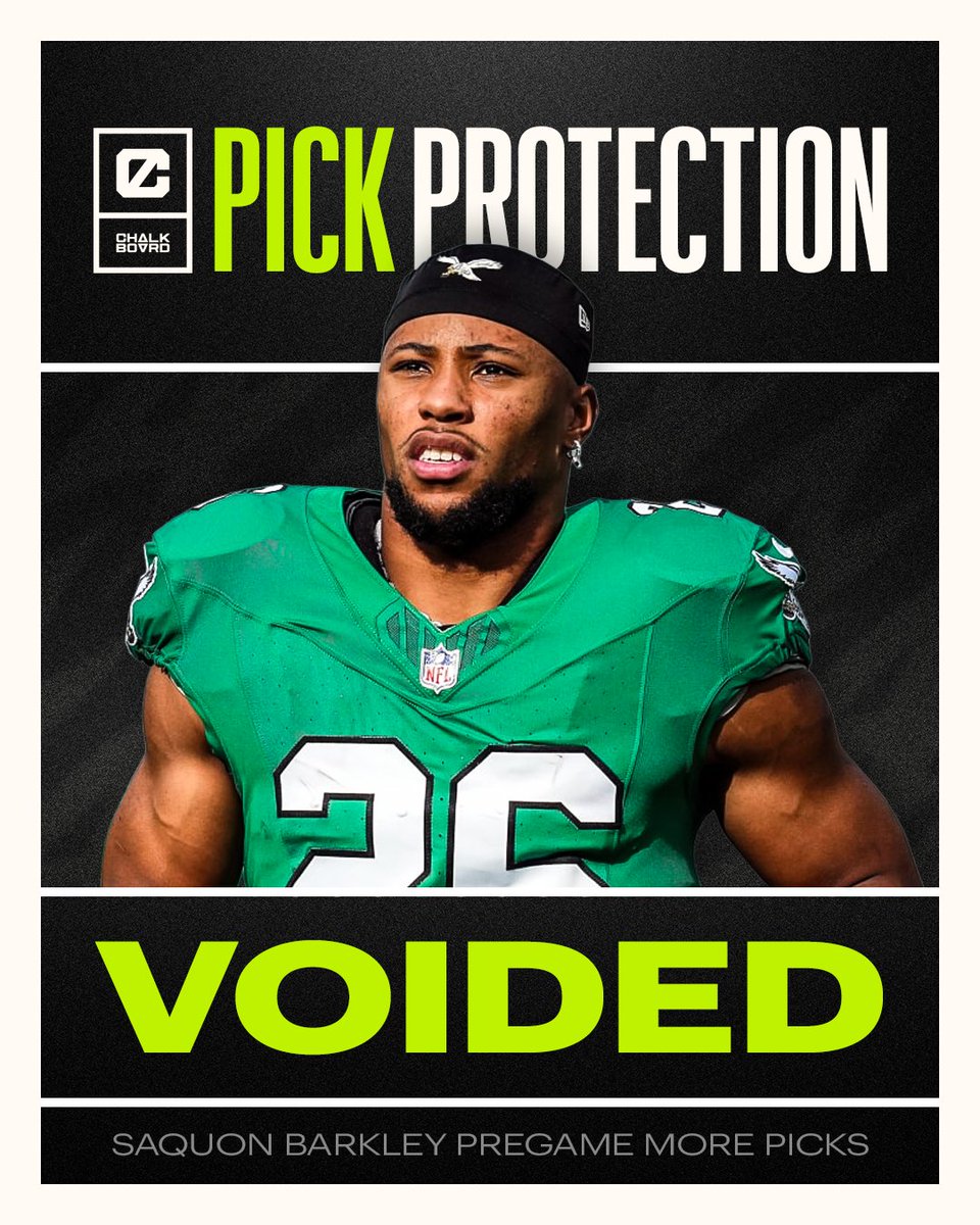 ChalkboardHQ's tweet photo. PICK PROTECTION 🛡️     

All Saquon Barkley ⬆️ picks will be marked VOID due to his 1H injury today. https://t.co/wpPo3ljJfW