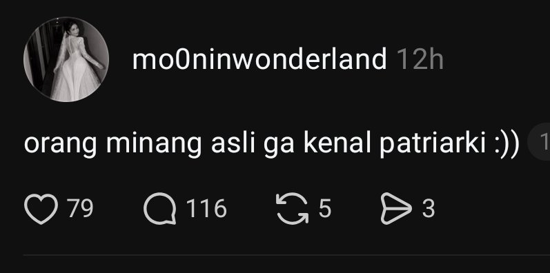 diiazepunk's tweet photo. Tetot. Minang itu matrilineal, bukan matriarki.
Minang justru sangat patriarki. https://t.co/JJ1Fr5N74l