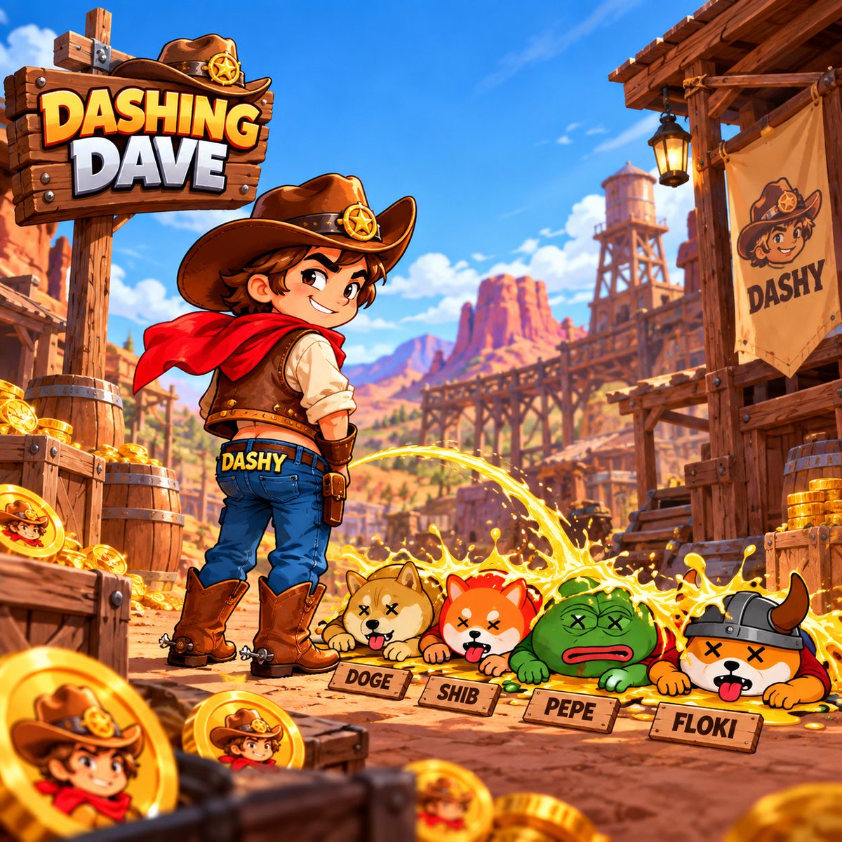 DashingDaveGame's tweet photo. @sunrise @solana No hard feelings… the cowboy just marked his territory 🤠📷DASHY pulled up to the frontier and chose chaos. Who’s next? 📷https://t.co/EsVGAkkRUb #DASHY #DashingDave #Solana #GameFi #Web3Gaming https://t.co/o92AV41EYK