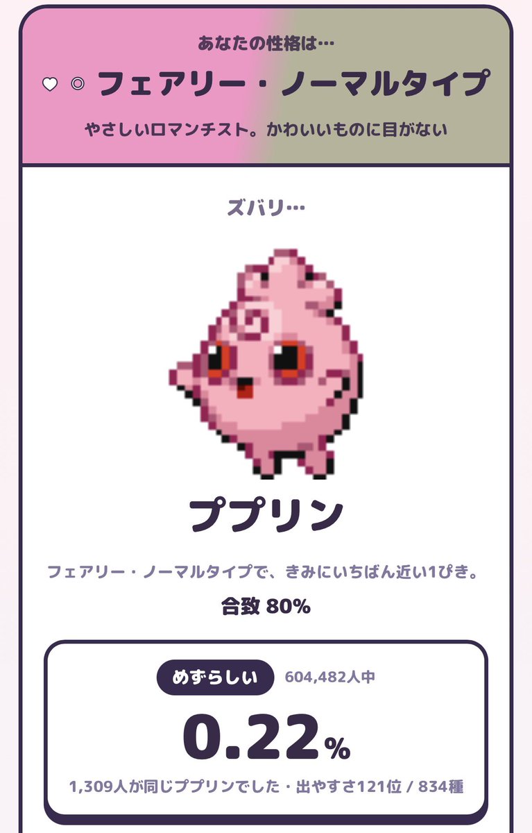 non_phia's tweet photo. ププリンだった🎵かわい~💘
みんなはどうだった？💭
 #ポケモン性格診断 https://t.co/UIyNwAjSGj
