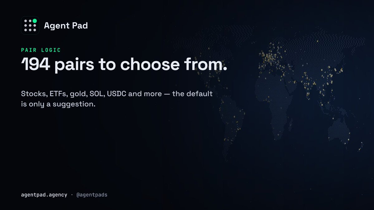 agentpads's tweet photo. the default pair is only a suggestion. 194 pairs are available when you launch: stocks, ETFs, gold, SOL, USDC and more. https://t.co/R9UchNKKms