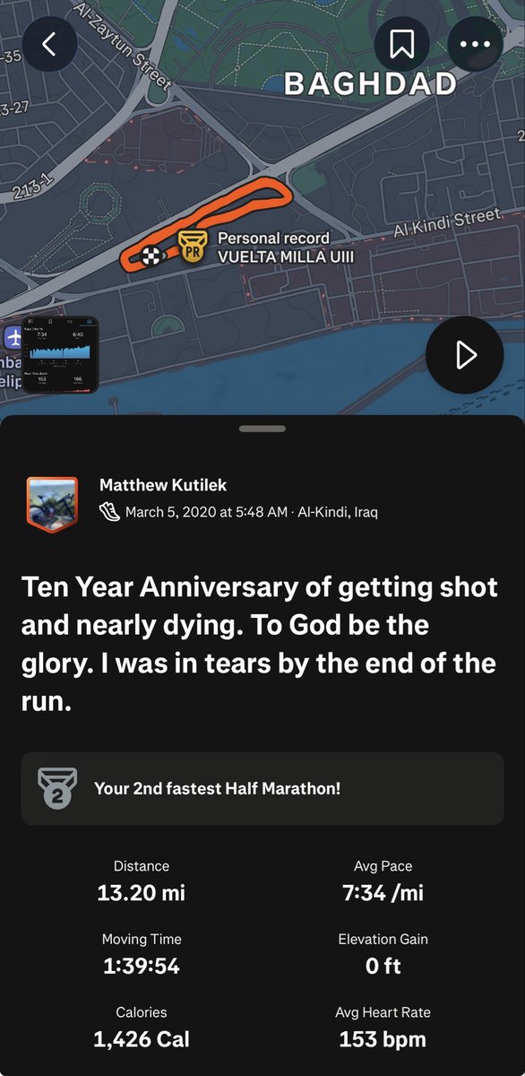 MatthewKutilek's tweet photo. Twenty three years ago, in 2003, I finished my first Marathon at Camp Lejeune, NC. With minimal training, and no runs over 13 miles, and zero understanding of nutrition or pacing, my time was abysmal. I was sore for two weeks. But I finished. 

Like all runners I soon made the goal to qualify for the Boston Marathon. No easy feat. Back then, for my age group, the qualifying time was always sub 3:10 and typically down to 3:00 hours (6:52 mile pace). 

Over the next seven years I trained continuously and ran in at least eight marathons. But no matter what I did I could never figure out the art of fueling and pacing and failed every time to hit the minimum qualifying time.  It was always extremely disappointing. But I always came back for more.

I could hit miles 20-22 at qualifying pace but, would always slow/bonk the last few miles, typically finishing around 3:14-3:19. Never good enough. Keep trying. 

In the spring of 2009 I ran the Frederick, Maryland marathon in a cold downpour,  but focused on nutrition and pacing and ran a solid negative split and finished around 3:16, but I left with confidence knowing I had finally figured out how to actually run the full 26.2 miles.  I knew I could qualify for Boston at the next Marathon. Wherever and whenever that may be. 

In mid-2009, I put focused training on pause due to an intense pre-deployment training regiment as the Weapons Company Commander and Battalion Fire Support Coordinator for Second Battalion Second Marines. 

Our battalion deployed in early October to Helmand Province, Afghanistan and other than a few short treadmill runs I put all training aside. My focus was elsewhere, including leading 300 Marines in Combat, and clearing every single indirect and direct fire for our battalion in the most kinetic area of all Afghanistan at the time. All mentally and physically exhausting. Ok. I’d  continue my pursuit of Boston when we returned. 

Then 5 March 2010 happened. 7.62x54mm bullet fired from an enemy sniper destroyed my lower right leg. Compound fracture to my tibia, two of three arteries severed, massive vascular damage, three inches of tibial nerve totally gone and half my calf muscle ripped out when the bullet and associated shock wave left my body. Losing all my blood and coming minutes from dying didn’t help the situation.  Every major component of my lower right leg was destroyed, but I was alive. 

Anyway, after 12 surgeries over two years, and hundreds of physical therapy sessions, there was literally zero prospects of ever running again. Zero. So, by the grace of God I discovered cycling, where over the next eight years I’d ride 70,000 miles and race and complete in countless gravel races.  

Many of these races covered 200, 300 and 400+ miles, over very arduous terrain, which naturally allowed me to develop into a race fueling expert and created deep reservoirs of mental and physical toughness - which would be very useful tools if I could ever run again… 

Over these ten years I covered no more then 10-20 miles running in a single year and that was only to train for and complete the required Marine Corps physical fitness test three mile run. I literally could not run. The pain was excruciating, my toes were all fused straight and would (still will not) bend, and I had minimal range of motion in my foot and ankle, half my calf muscle was gone,  blah blah blah… 

It took a very long time to come to grips with the fact the sniper took the joy and suffering of running away from my life. Especially frustrating was not being able to run with my young daughters. While I loved and lived cycling (understatement lol) I still missed the solitude and peace of running in God’s creation and training for races. (Thread in comments)…