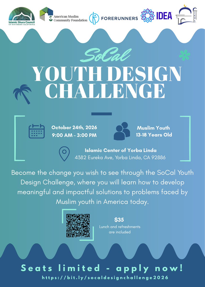AMuslimCF's tweet photo. 📌Know a teen in Southern California? Send this their way!
🔗 Learn more + apply:
https://t.co/F6vh3oA59M
#AMCF #IDEA #ShuraCouncil #Forerunners #ICYL #SoCalYouth #MuslimYouth #YouthLeadership #DesignThinking https://t.co/E9RGmuDGl9