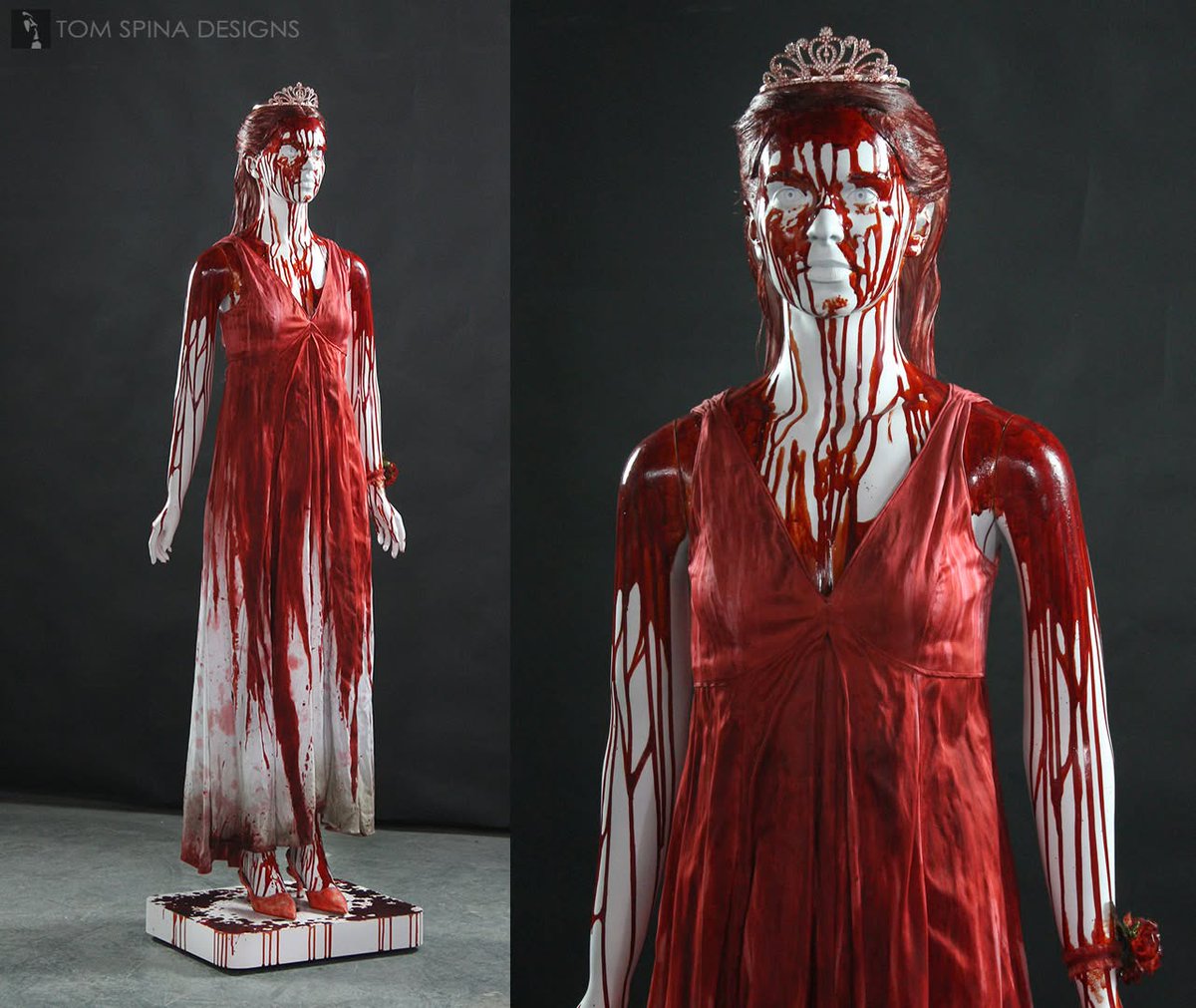 TomSpinaDesigns's tweet photo. Best prom ever. Custom mannequin for @flanaganfilm's adaptation of the @StephenKing classic #Carrie. A 3D scan of @sumhhowell &amp; highly customized body form for a proper costume fit and drape. Thanks to @MonsterMakersUS for the permanent faux blood!

#TomSpinaDesigns https://t.co/EibAessJFZ