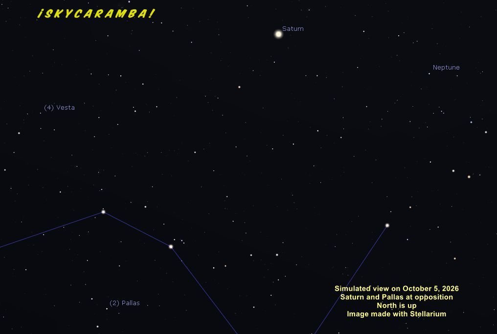SkyCaramba's tweet photo. Saturn's at opposition. So is Pallas. You'll need binoculars for a view like this. https://t.co/BlzsPaMHZc