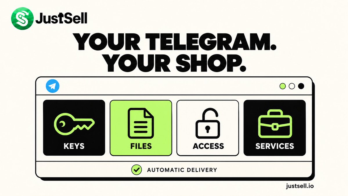 justsellio's tweet photo. Running a Telegram shop?

JustSell lets you sell keys, files, paid access and services with automatic delivery. 

Crypto goes to your wallet. Cards use Telegram Stars.

Build your shop at https://t.co/VzL0Ngdof1. https://t.co/KU0KxAX5Se