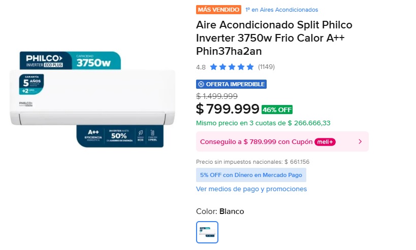 Myoferts's tweet photo. Olvídate de pasar frío o calor con el Aire Split Philco Inverter 3750w . Climatiza tus ambientes en minutos con máxima eficiencia y un diseño ultra silencioso.

¿Lo mejor? Cuenta con tecnología Inverter A++ que ahorra hasta un 50% de energía , cuidando tu bolsillo mes a mes. 📉⚡
🔥 ¡Aprovecha un 46% OFF y 3 cuotas fijas! 👇
https://t.co/sBIL4VXh1c