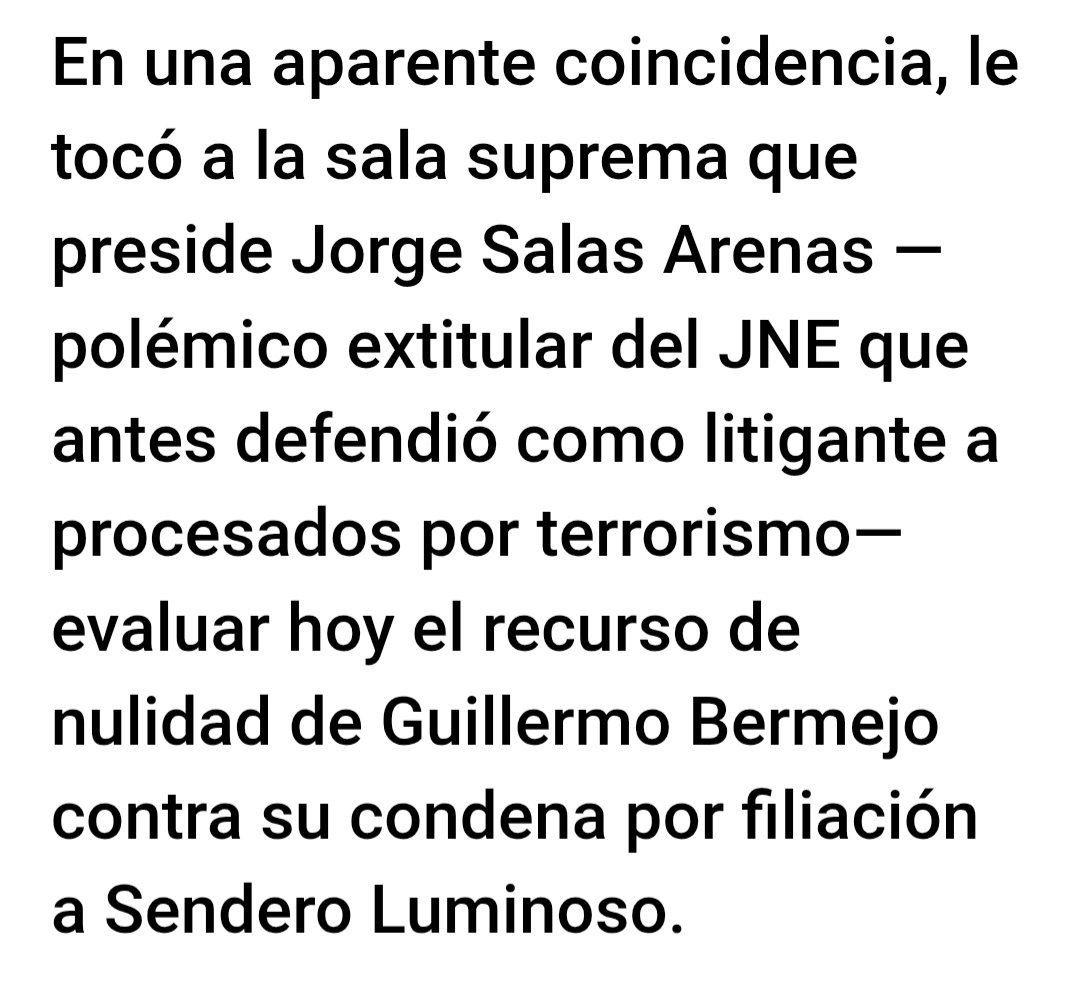 LAMZ50004620's tweet photo. SALAS ARENAS ESTÁ OBLIGADO A INHIBIRSE!! 
Si bien es cierto ,que el hoy Vocal Supremo Jorge Salas Arenas no ha sido Abogado de Bermejo, hay 2 temas que generan dudas sobre su Idoneidad para Resolver el Caso de Bermejo: 
1.- Salas Arenas, con su solo dicho, niega "haber firmado escritos o haber sido Abogado de acusados de terrorismo. Dice que se manipulan hechos, pero no dice cuáles; pero que como Juez ,ha Ratificado muchas Condenas contra terroristas" El asunto es que nadie lo acusa de sus Decisiones como Juez , sino, como Abogado y ahí nada está claro. 
2.- El Actual Abogado de Bermejo es el Ex Vocal Supremo y Ex Presidente del @Poder_Judicial_  Duberli Rodriguez. Colega y compañero de trabajo durante  largos años. Por lo tanto, está Acreditado que el que va a Juzgar y el Defensor de quien va a ser Juzgado,  tienen una relación de amistad y una Relación Laboral que no garantiza una Decisión Imparcial y que por el contrario, existen dudas razonables y elementos de convicción y certeza de un " favorecimiento indebido" por cuestiones de una probable influencia del Abogado Defensor. Es por eso, 
precisamente,  que La Ley Orgánica del Poder Judicial, prevé estas situaciones y Dispone que el Juez está Obligado a Inhibirse por Decoro y así tendrá que hacerlo el Señor Vocal Supremo, bajo responsabilidad.