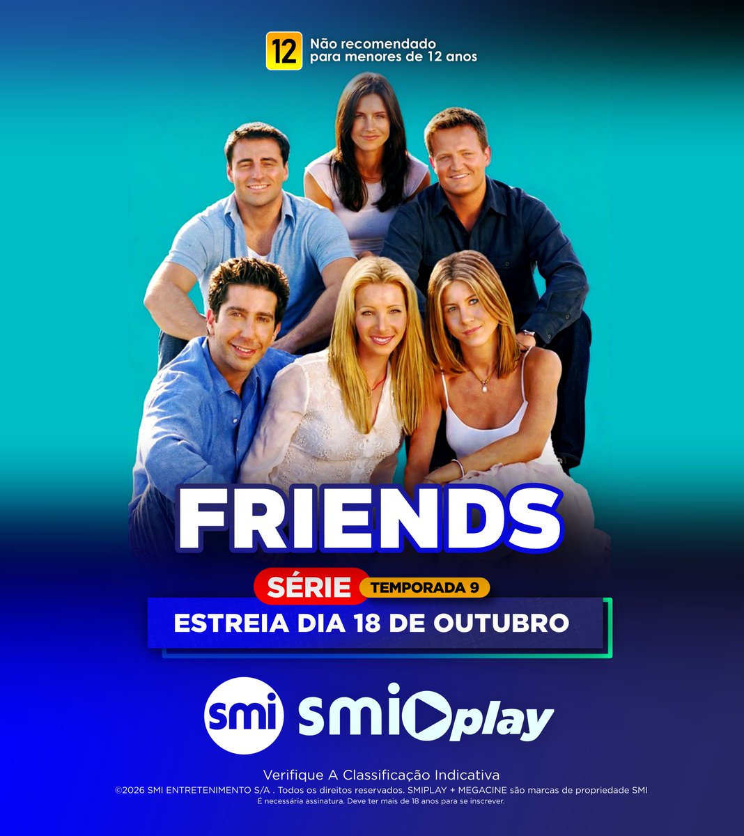 smismiplay's tweet photo. A turma mais querida de Nova York está de volta! 🗽💜 Rachel, Ross, Monica, Chandler, Joey e Phoebe em mais uma fase cheia de encontros, desencontros, romances, confusões e aqueles momentos que só os seis conseguem proporcionar.☕🛋️ 

#EstreiaNoSMI #FriendsNoSMI #EstreiaNoSmi2026 https://t.co/Lue8EKwOFP