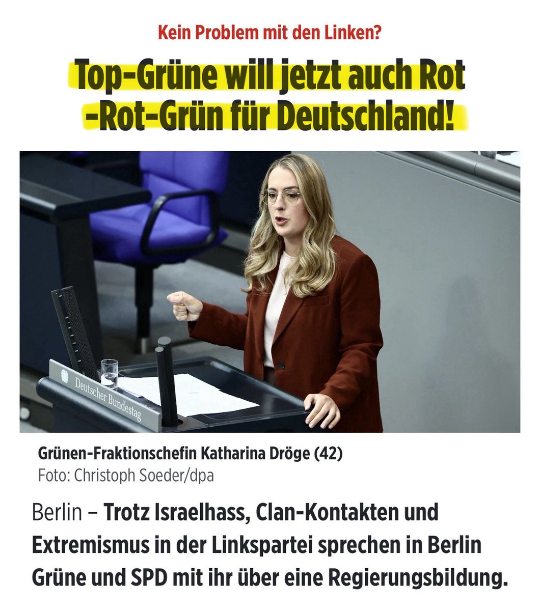 Georg_Pazderski's tweet photo. VERSTEHE ICH DAS RICHTIG?

41% der BERLINER und die GRÜNEN AUF BUNDESEBENE haben kein Problem mit Antisemitismus, Judenhass, Linksextremismus, Islamismus und Clan-Kriminalität.

Die UNION hat sich mit der BRANDMAUER ins eigene Knie geschossen - sie wird als das dümmste Parteien-Bündnis in die deutsche Geschichte eingehen.