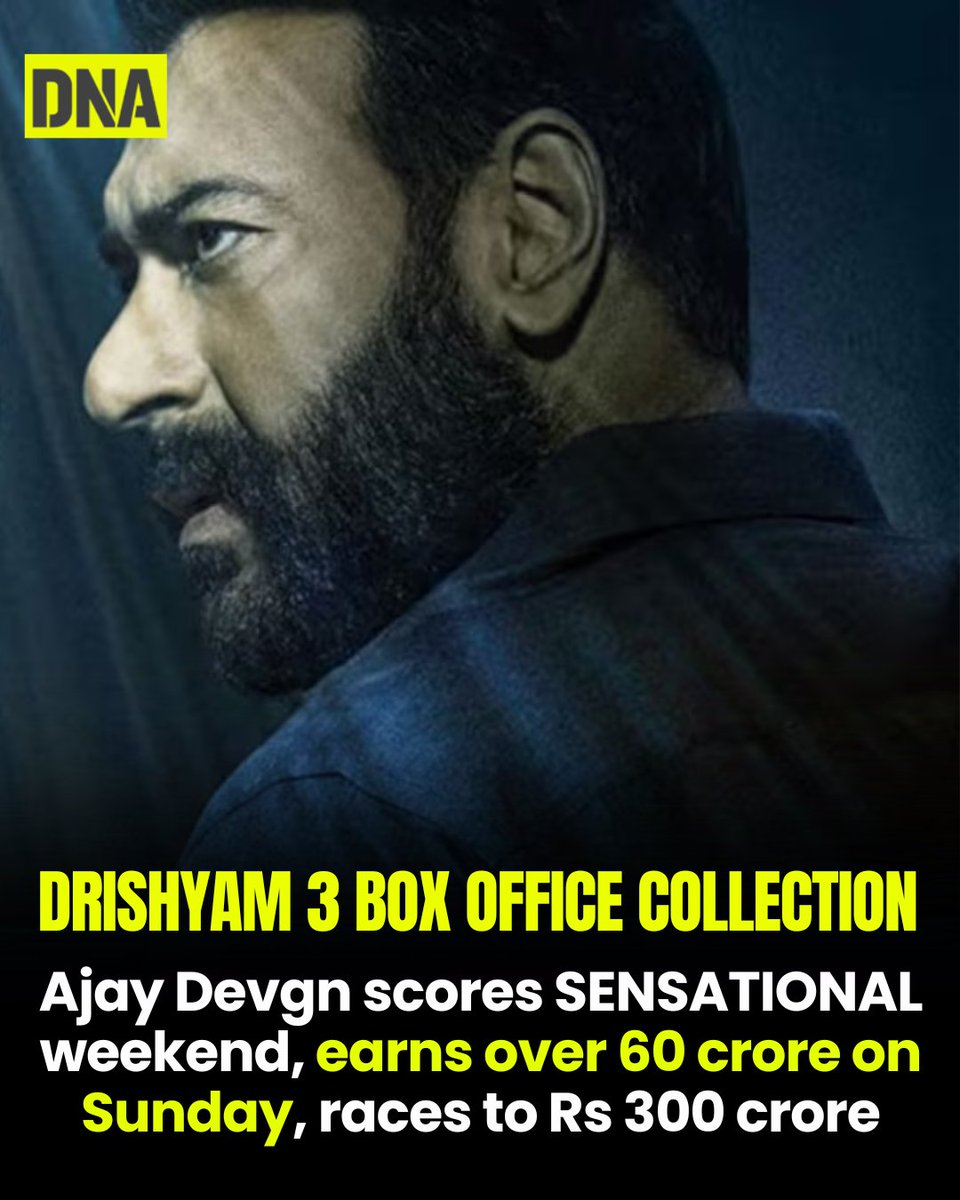 dna's tweet photo. Drishyam: The Conclusion has scored the second-biggest weekend after Dhurandhar: The Revenge. After a slight dip, the Ajay Devgn, Tabu, and Shriya Saran-starrer ran riot in cinemas.
Read here :https://t.co/hu8Qp1ughR
#DNAUpdates #DrishyamTheConclusion #Drishyam3 #AjayDevgn #BoxOffice