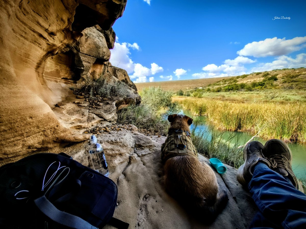 JulianDocherty_'s tweet photo. Some mornings aren’t meant to be rushed. Bruce and I followed a narrow trail down to the Canadian River and found ourselves a little rock shelter overlooking the water. We spent the morning tucked away in the shade, listening to the river, and feeling the cool air! https://t.co/0PdjMHNNh6