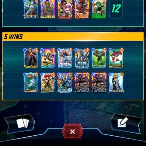 Metal_Ratex's tweet photo. A double Thanos deck got 5 wins somehow in #draft. The many stones (1/3) helped in the early game. And the big cards got the job done later. #MarvelSnap #Snap https://t.co/FbhmqXo9O6