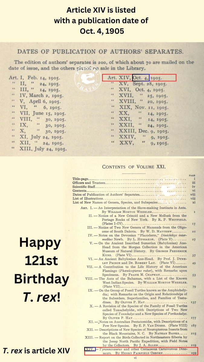 Fossilcrates's tweet photo. #Tyrannosaurus was named, Oct. 4, 1905, as was #Dynamosaurus 

I saw the Dynamo material a few weeks back (thus the pic).

I find it amusing that neither specimen in the 1905 paper resides at AMNH. The holotype was sold to the Carnegie, and Dynamo to London’s NHM.

#FossilCrates https://t.co/iXCK9rkPJZ