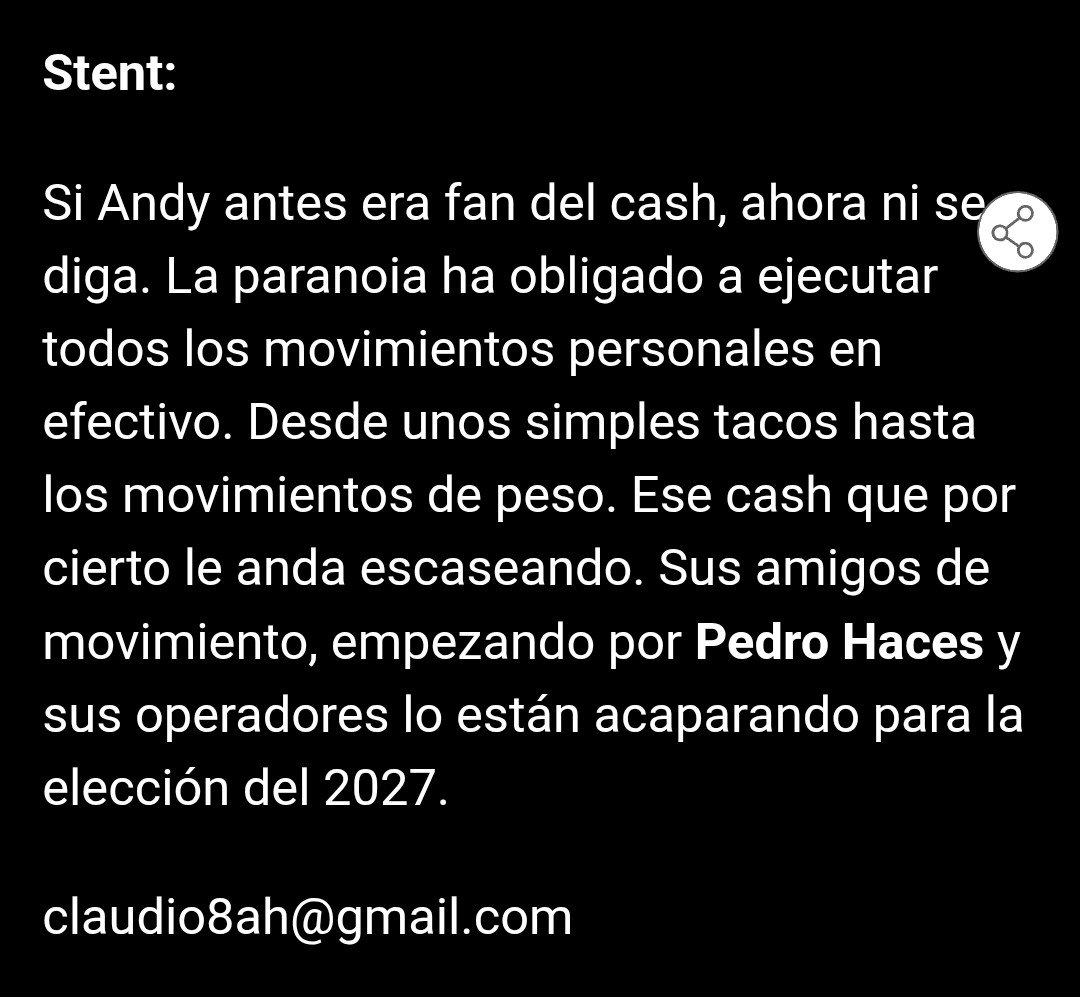 Arouet_V's tweet photo. Andy está cercado. 

"El personaje tiene un par de aviones que están a disposición del junior. Siempre listos para moverlo a cualquier parte de la República, ya sea para las extenuantes jornadas de trabajo o para alguna de las fiestas que le gustan. Han viajado juntos en repetidas ocasiones. El personaje es hijo de un piloto y de ahí viene el gusto por el aire".

@ClaudioOchoaH