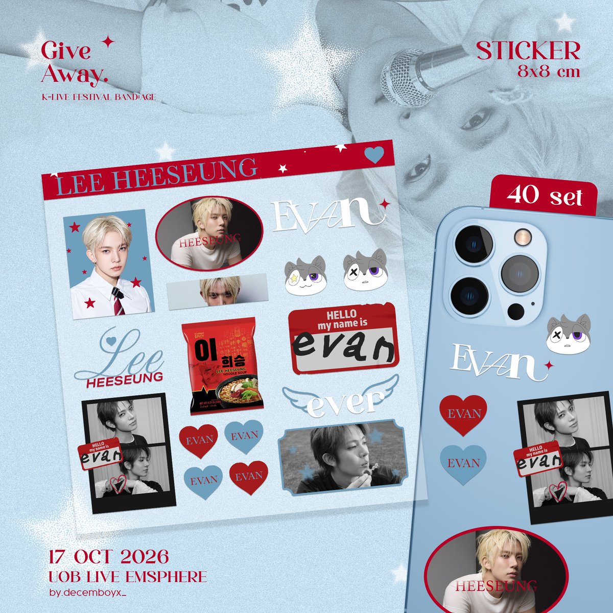 decemboyx_'s tweet photo. pls kindly rt ⁺ 𐐪 𐑂

 ⋆ giveaway 
#EVAN #HEESEUNG
Sticker 8x8 cm. (diecut 50%)
💌 40 set
 
📆 17 oct 2026
📍uob live, emsphere 

ใครสนใจแลก dm ได้เลยค่ะ♡
#Klivefestival https://t.co/gdiC2WyyRJ