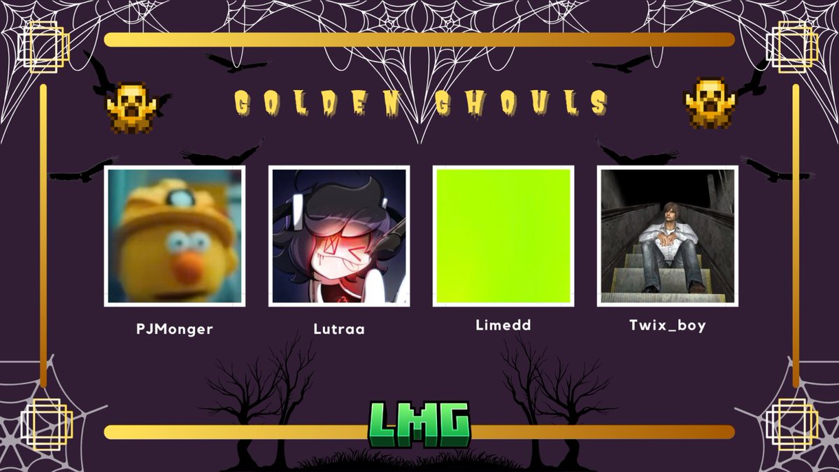 limeminigames's tweet photo. Announcing LMG 4 Golden Ghouls!

@JmongerP @lutraaotter @L1medd Twix_boy https://t.co/7vqBfGFizq