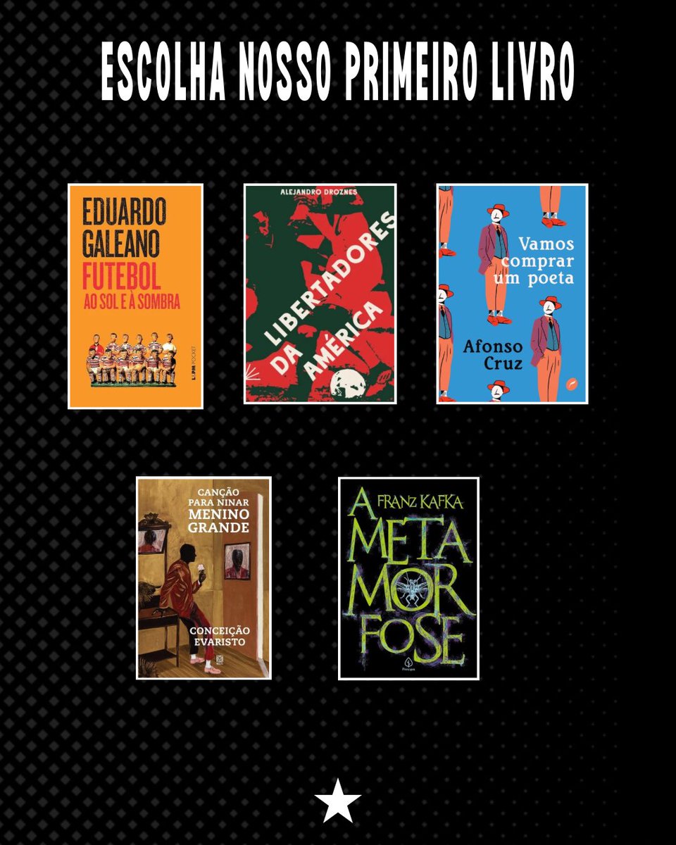 Bookfogo's tweet photo. Está aberta a votação para escolher o primeiro livro de outubro do Bookfogo, o clube do livro da torcida do Botafogo!

Escolha a obra que vai inaugurar as leituras do Bookfogo neste mês. 

📚 Vote e entre na comunidade do Whatsapp pelo link da bio! https://t.co/B1eYSoJJad