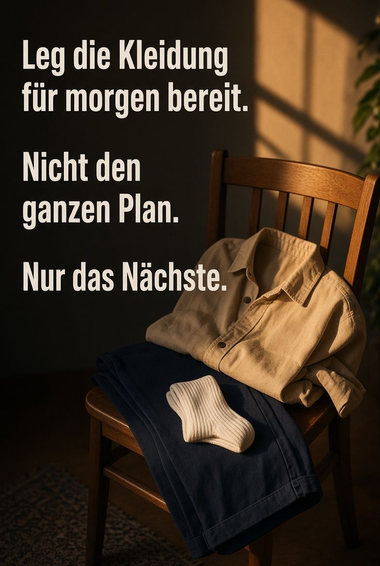 AlexBeierlieb's tweet photo. Leg die Kleidung für morgen bereit. Nicht den ganzen Plan. Nur das Nächste. https://t.co/I6j9a50CiY