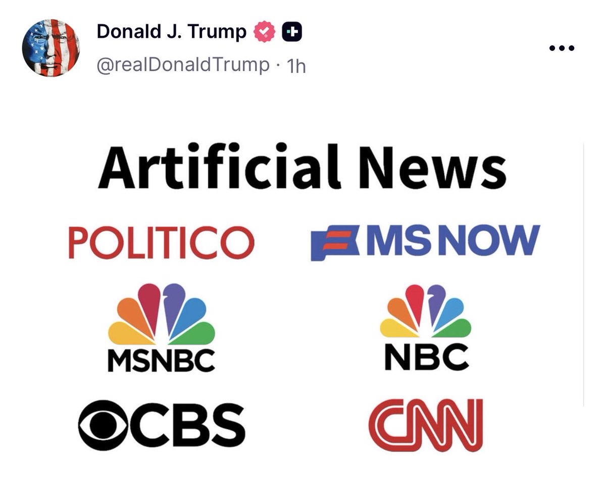 GuntherEagleman's tweet photo. 🚨 JUST IN: They will now be called “Artificial News” https://t.co/zEoYPEkH52