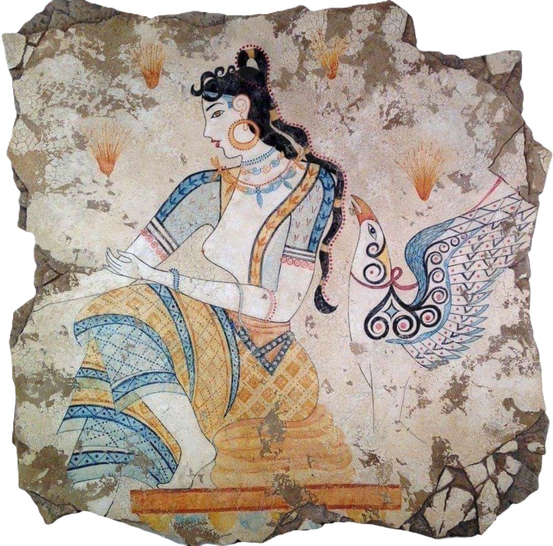 ghostofhellas's tweet photo. The Saffron Goddess (1600 B.C.) detail - Minoan fresco depicting a saffron harvest, Akrotiri, Santorini island, Greece https://t.co/UGtT8uEsGW