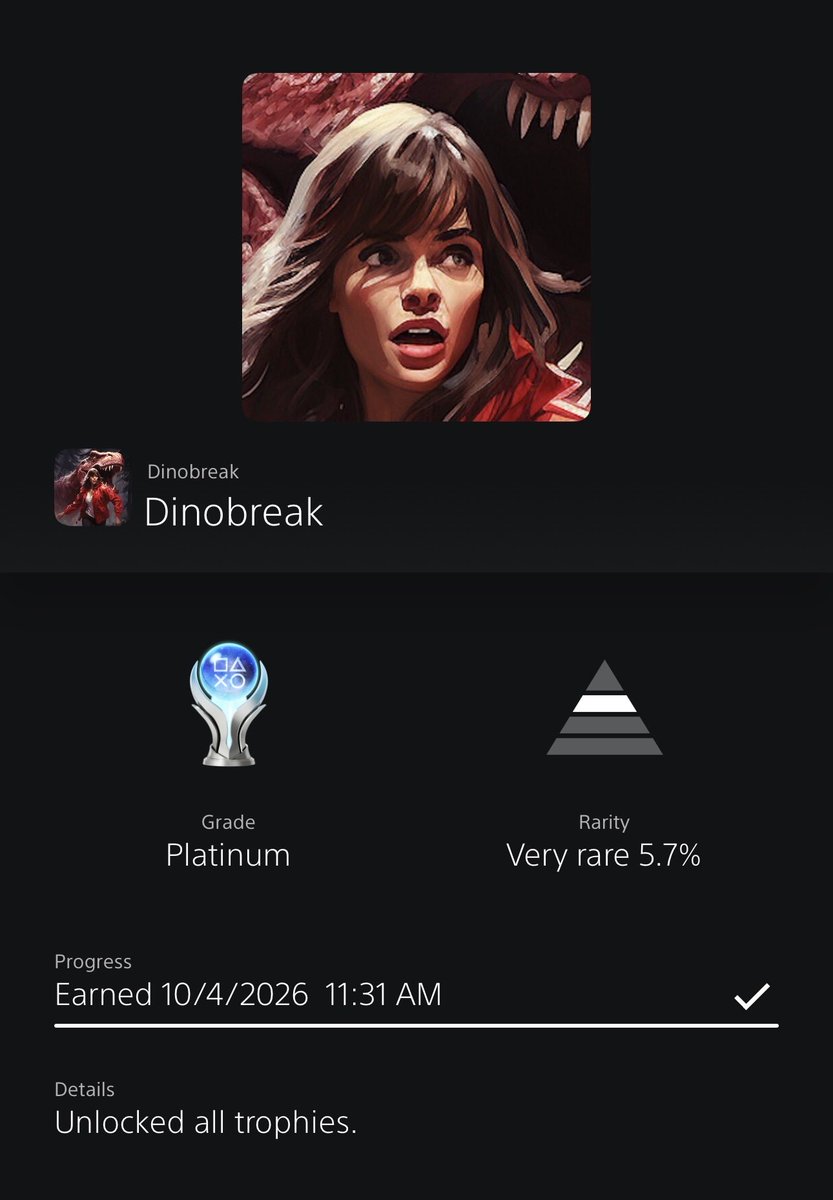 artisanal_gamer's tweet photo. #Platinum Trophy 241🏆 

Dinobreak

Do you yearn for the days of old-school  Resident Evil and Dino Crisis? This is the game for you if you want to relive it with a horrible version of that. Claire Redfield isn’t in this game but her twin sister that has a mental impairment and facial deformity is. It’s a short game I had in my library to play horror games in October. Hopefully a better game next!

#playstationtrophy #platinumtrophy
