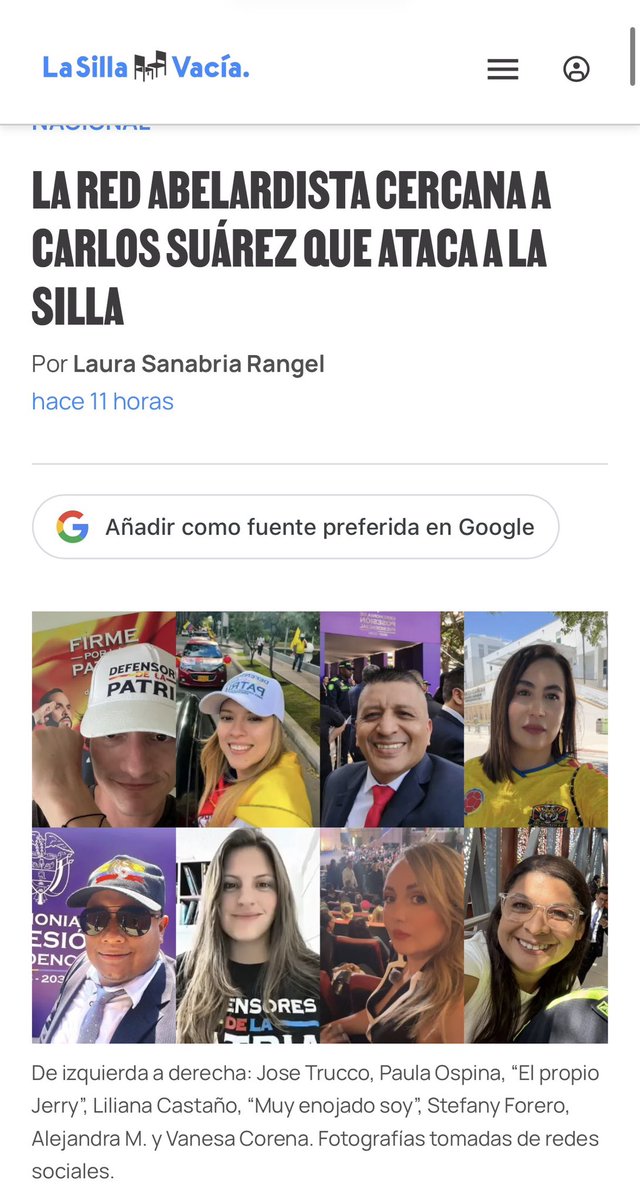 LaCataSilva's tweet photo. Esto no es un asunto menor. Un medio que es públicamente conocido por ser financiado por ONG’s, a quienes han expuesto una y otra vez por los negocios de Juanita León y su familia, hoy perfila casi en el límite del acoso y persigue a generadores de contenido que están en todo su derecho de opinar y exponerlos sin pedirles permiso, lo peor: sin aportar una sola prueba sobre los señalamientos que les endilgan.

El acoso de esta gente a @carlossuarezr ha sido sistemático, ahora van tras las personas que abiertamente apoyan al gobierno. 

Señores @lasillavacia, la especulación no es noticia, las teorías de conspiración no son periodismo. Cruzaron el límite. 

Ojalá que todos y cada uno de los afectados inicien acciones legales en su contra. ¿Qué les hace creer que los medios son ajenos a la veeduría ciudadana? No son intocables, ni son vacas sagradas.

Toda mi solidaridad con ustedes:
@VaneDeCol @Jose_Tcco @MuyEnojadoSoy @PaulaM08 @LilianaCastanoG @alelasegura @Carolinatoro @elpropiojerry_ @ByViral24 @HelvinCano @abelardistas