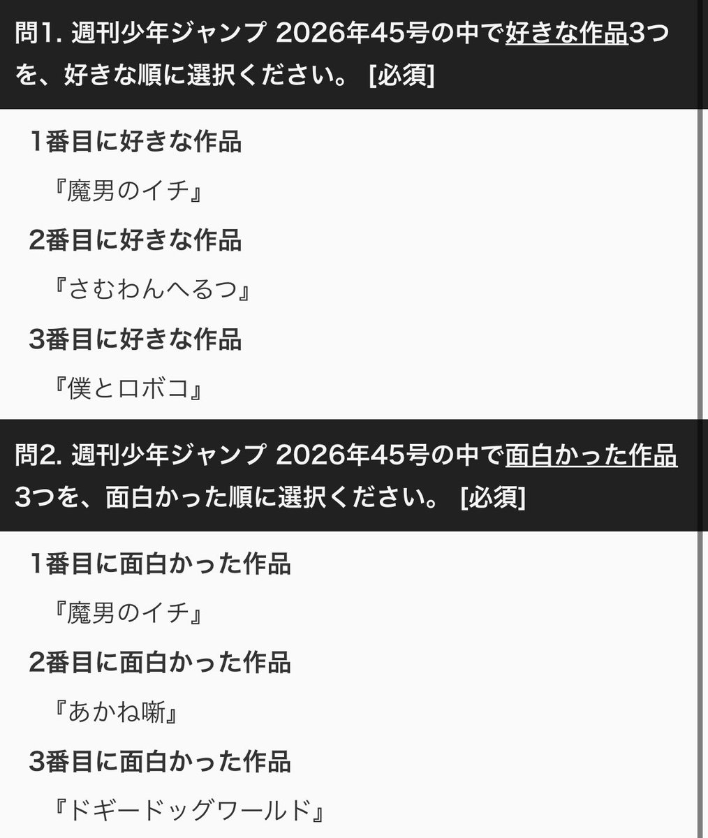 shito_ani's tweet photo. #今週のベスト3 #wj45
1. 魔男のイチ
覚醒する！
2. あかね噺
絵がやべえ
3. ドギードッグワールド
すごく読みやすかった https://t.co/4XotNX6dpS
