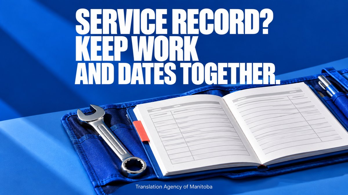 TA_of_Manitoba's tweet photo. Need a service record translated? Keep each work description beside its date. This helps preserve the order of repairs or maintenance.

Upload your document for a quote:
https://t.co/Tn8XKZpa9c

#Manitoba #DocumentTranslation https://t.co/BP2gUmcAqa