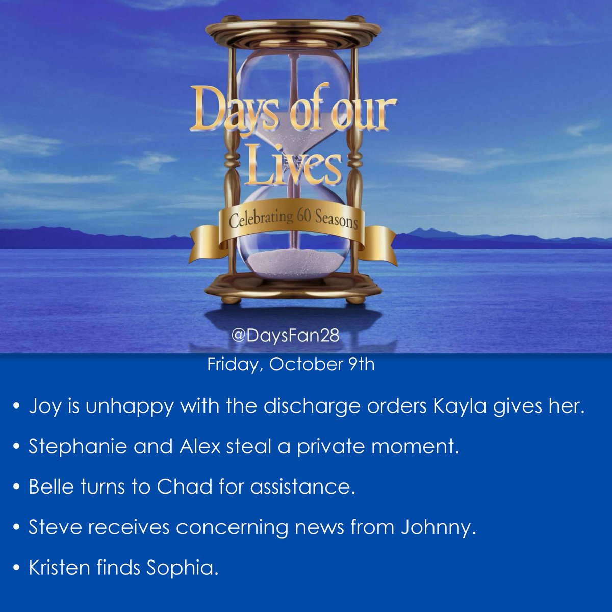 DaysFan28's tweet photo. Tomorrow on #DAYS

#DOOL #Joy #Kayla #Stalex #Belle #Chad #Steve #Johnny #Kristen #Sophia https://t.co/QnCebOIqQD