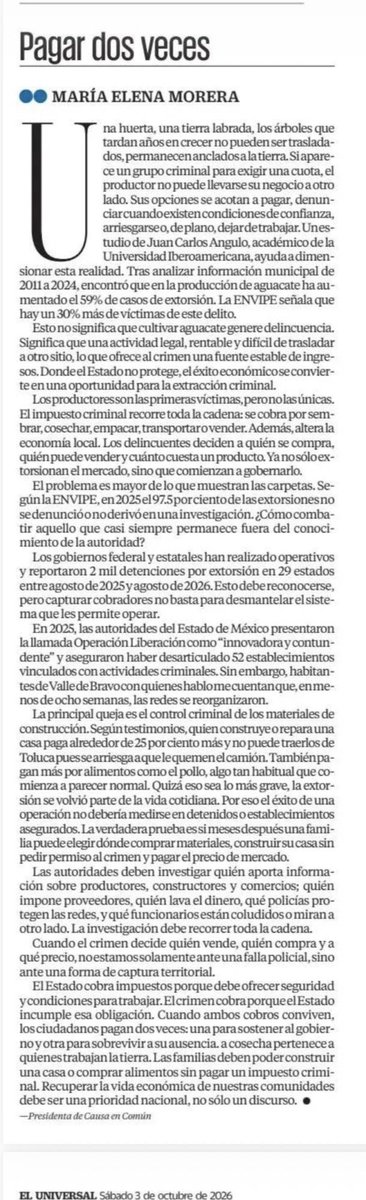 ferbelaunzaran's tweet photo. Lean a @MaElenaMorera, de ese tamaño el poder criminal.

La extorsión y la colusión de autoridades han creado cadenas que se recomponen con rapidez cuando atrapan a los desechables cobradores.

A los productores les cobra el SAY y también el crimen👇.

Pagar dos veces. https://t.co/jhMWoO26hp