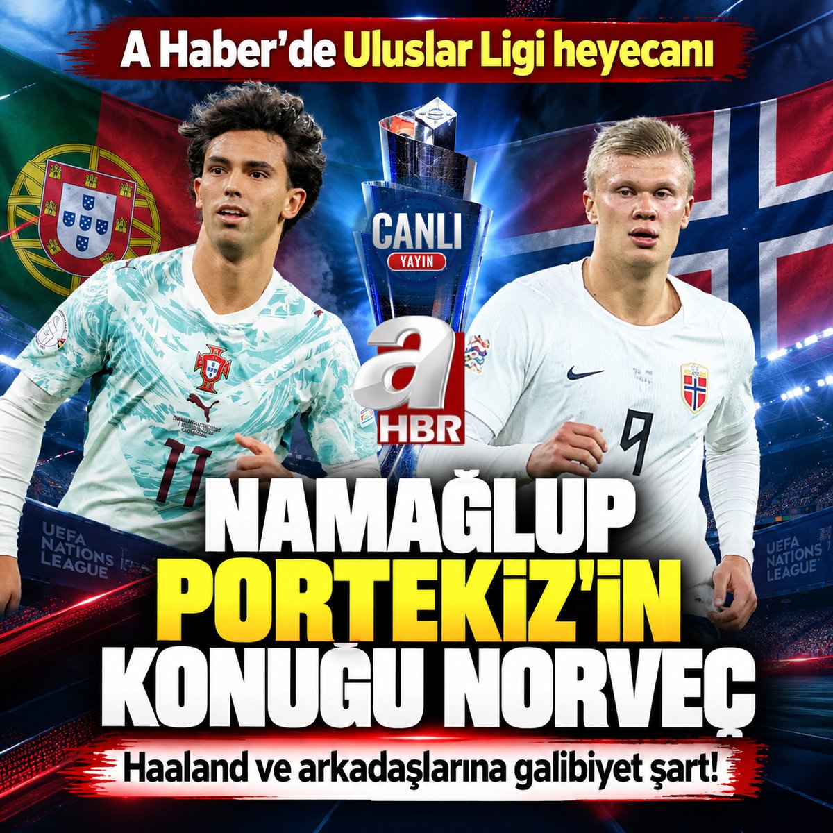 ahaber's tweet photo. Yıldızların Düellosu A Haber'de
Namağlup Portekiz'in konuğu Norveç
- Haaland ve arkadaşları için galibiyet şart
- Zorlu mücadeleyi haberimizden izleyebilirsiniz
https://t.co/W2Kfy2rb9q https://t.co/E53uFzmBTk