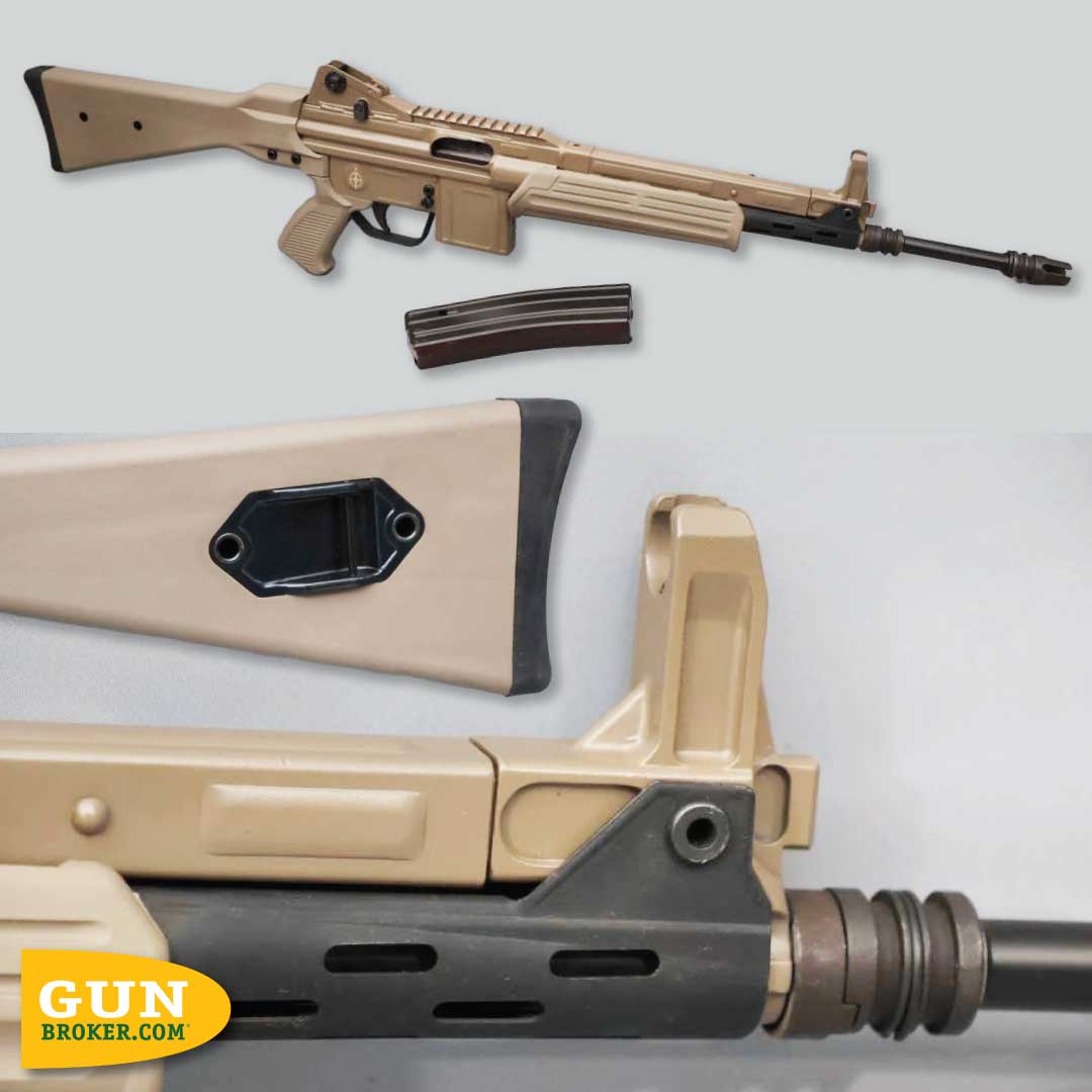 GunBroker's tweet photo. 🔥 #SundayGunday: MarColMar CETME Model L.
A modern recreation of Spain’s Cold War-era service rifle, the MarColMar CETME Model L brings its distinctive roller-delayed design to 5.56x45mm NATO.

💬 What stands out most: the Spanish military heritage or CETME design?

🔗 See it on GunBroker: https://t.co/lGYl1lgBoG

#SundayGunday #CETME #MarColMar #556NATO #GunBroker
