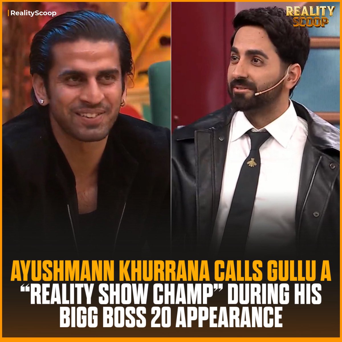 reality_scoop_'s tweet photo. Ayushmann Khurrana gives Gullu a special shoutout by calling him a “Reality Show Champ.” With Gullu’s experience across reality shows, the title feels like a perfect recognition of his journey.

#Gullu #AyushmannKhurrana #RealityShowChamp #BiggBoss20 #RealityScoop https://t.co/SwmLswr9Br