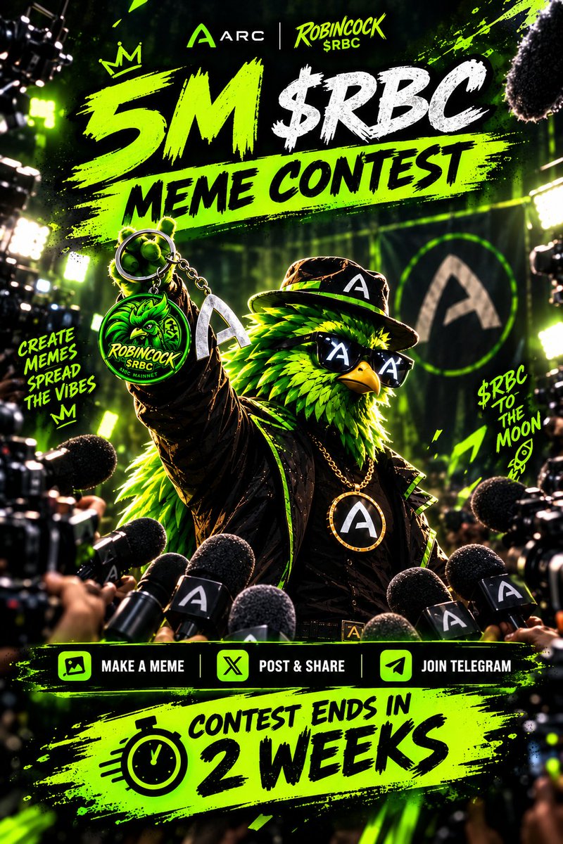 Arc_RBC's tweet photo. 🚨 5M $RBC MEME CONTEST IS LIVE! 🚨

🔥 Make a meme
📲 Post &amp; share
💬 Join the Telegram
🏆 5M $RBC prize pool
⏳ Contest ends in 2 weeks

🔥https://t.co/4vbJlXgkie

Bring the memes. Spread the $RBC energy. 🚀

#RBC #Arc #MemeContest #Web3 #dextools #Memes https://t.co/eUSn9sMXa2