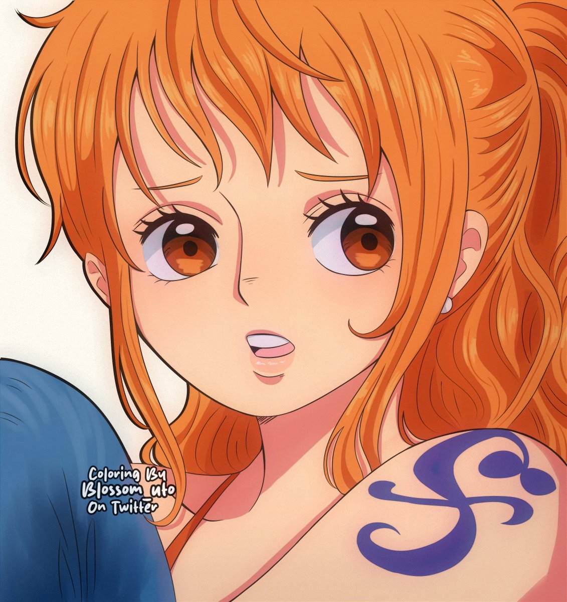 Blossom_uto's tweet photo. I wanted to see if I could create a jeans texture, so naturally, I did a coloring of Nami! Because she is the supreme queen of jeans https://t.co/C4AZMgsTDV