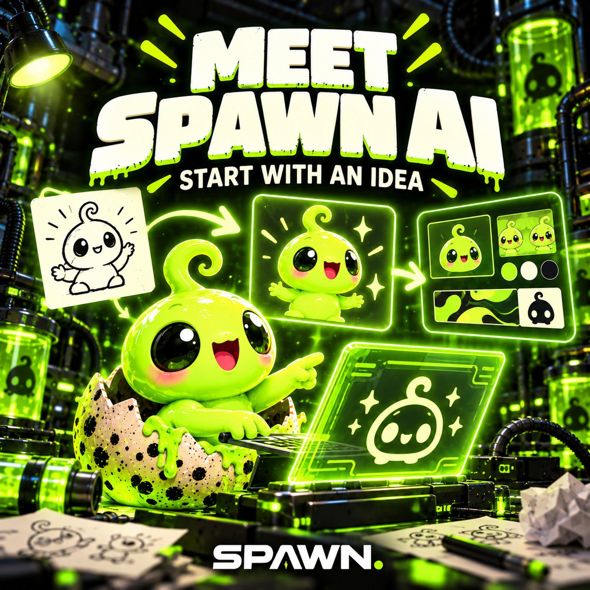 SpawnMemeX's tweet photo. Staring at a blank page? Tell Spawn AI the weird idea in your head.

Use the draft to shape your project’s name, identity, and direction. You decide what makes the final cut.

The next great meme starts somewhere.

⚡ https://t.co/CRM7l8HKqB https://t.co/70SQ4dn6QQ