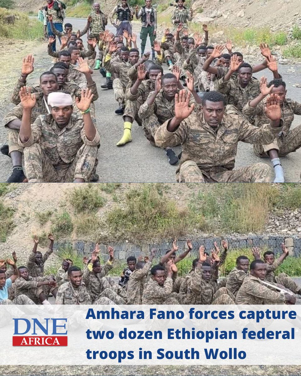 africa_dne's tweet photo. Fighters belonging to the Amhara Fano National Movement (AFNM) have captured two dozen Ethiopian National Defense Force (ENDF) soldiers during recent engagements in the Mekdela district of the South Wollo Zone, highlighting the ongoing volatility in Ethiopia's Amhara region. https://t.co/lmew9pTRYq