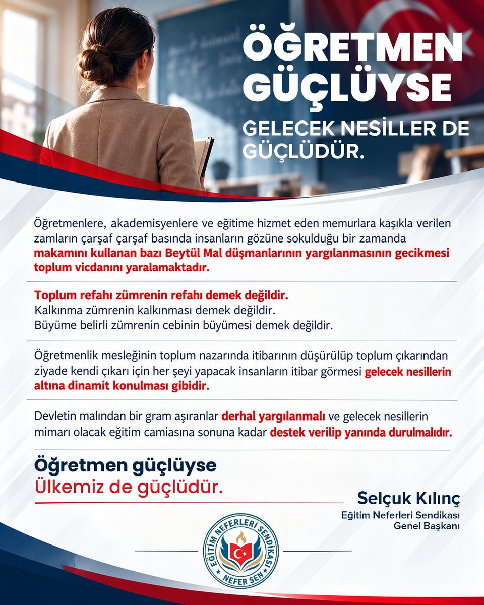 nefersendika's tweet photo. Öğretmen güçlü, gelecek güçlü. Eğitime ve eğitim emekçilerine verilen değer, ülkemizin geleceğine yapılan en büyük yatırımdır.#Eğitim #YÖK #Öğretmen #MEB #SelçukKılınç #EğitimdeAdalet #ÖğretmenHakları #NeferSen #EğitimeDestek #ToplumKalkınması https://t.co/ywk9V4znPw