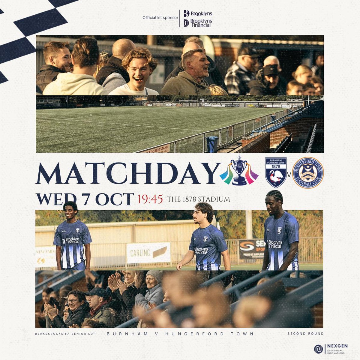 BurnhamFC1878's tweet photo. This Wednesday it's the Berks & Bucks FA Senior Cup. We welcome @HungerfordTown to The 1878 Stadium
£10/£5/U18s free admission #WatchUsLive
17:30 Bar open
19:00 Turnstiles open
19:45 KO
Visitor Info & Free Digital Programme https://t.co/qXz0knWlHZ #Nonleague Berks & Bucks FA https://t.co/dxievOdeEZ