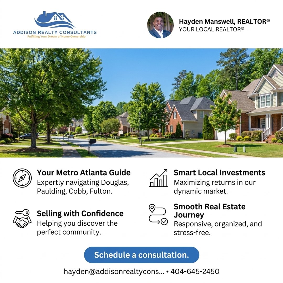 realestatehm's tweet photo. Work with Hayden Manswell, REALTOR®, for clear Metro Atlanta guidance at 404-645-2450 or hayden@addisonrealtyconsultants.com. #MetroAtlantaRealtor #BuyerRepresentation #SellerRepresentation #RealEstateInvesting #AddisonRealty #AtlantaHomes https://t.co/g7ytwyOce8