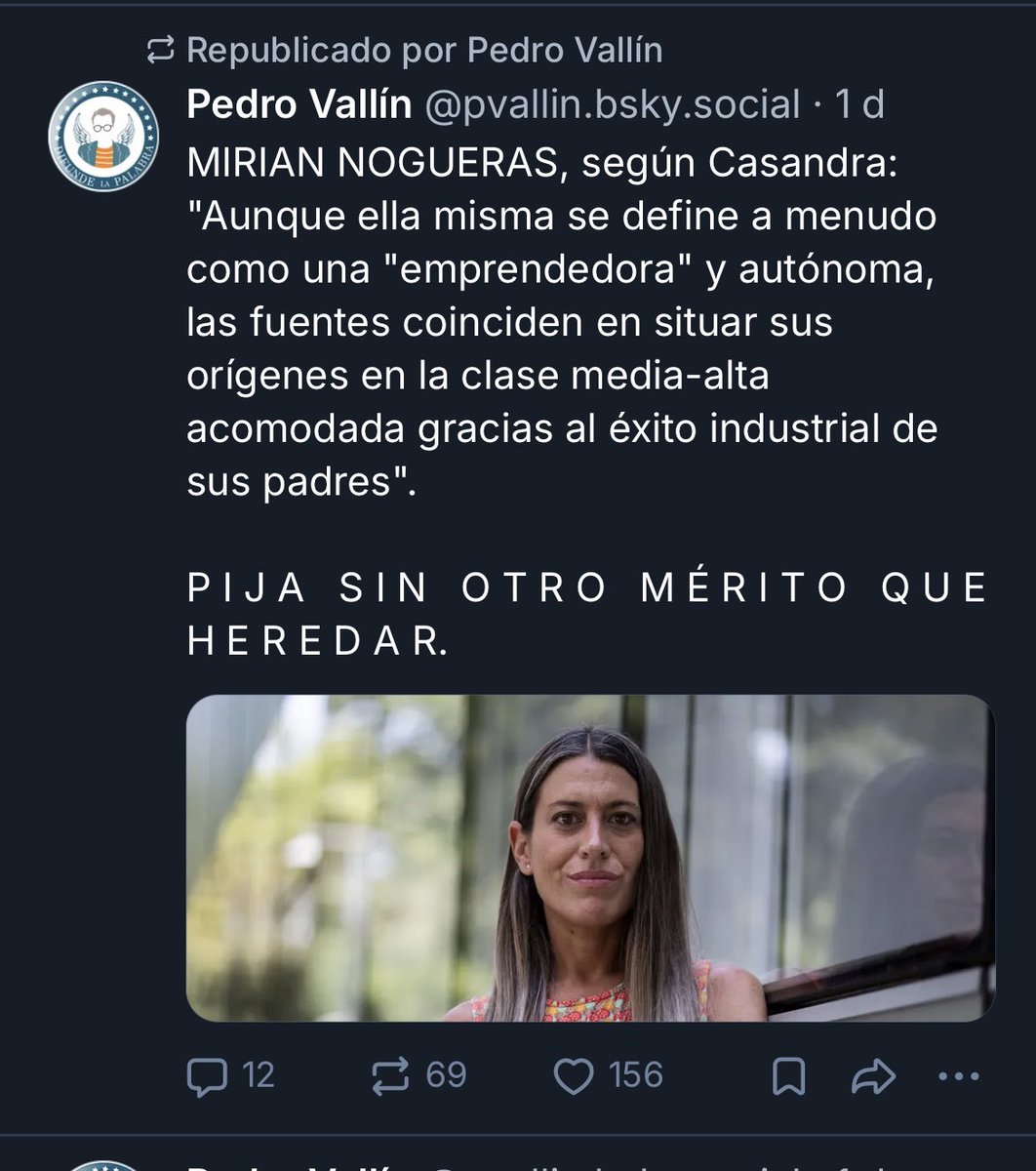 Napargo1's tweet photo. Crítica a @miriamnoguerasM por tener padres con dinero https://t.co/AEO48UAbM4