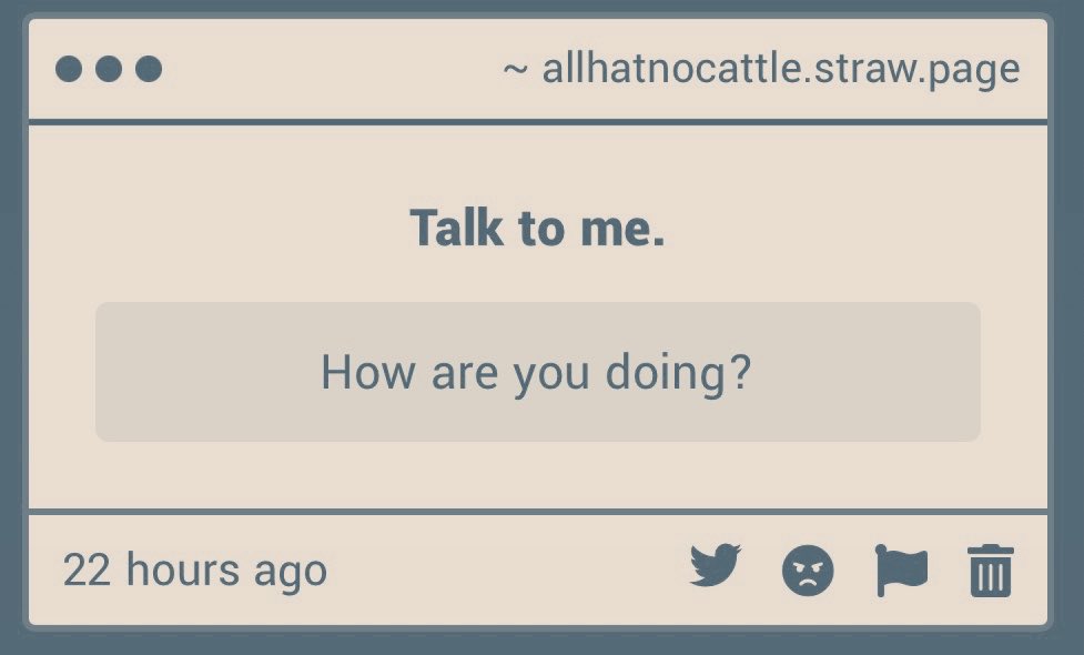 allhatnocattle_'s tweet photo. I’m doin’ alright. Tired as shit, but alright. https://t.co/U5mE8IAyAh