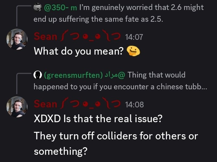 DoomAngryRoster's tweet photo. @skizzume Sean Fuckup Changelog V2.6
- Subscribed to CleanTalk, which doesn't allow most non english players!
- Map colliders can now be disabled by cheaters!
- Bosses now have a chance to not spawn! Hooray!
- Didn't rewrite the OG deprecated code because im Sean and I'm fat and a cuck! https://t.co/SUDyJuuPMu