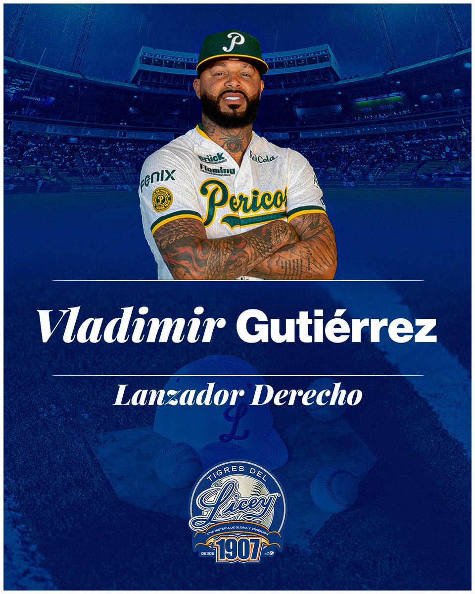 TigresdelLicey's tweet photo. ¡Bienvenido al Glorioso Vladimir! 🐯💙

El lanzador derecho viene de registrar una efectividad de 3.96, en un circuito cuya ERA colectiva es de 5.09. Además, acumuló 95 ponches para una proporción de ponches por boletos de 5.93, la mejor de la Liga Mexicana de Béisbol. https://t.co/Pm3pBJN8PS