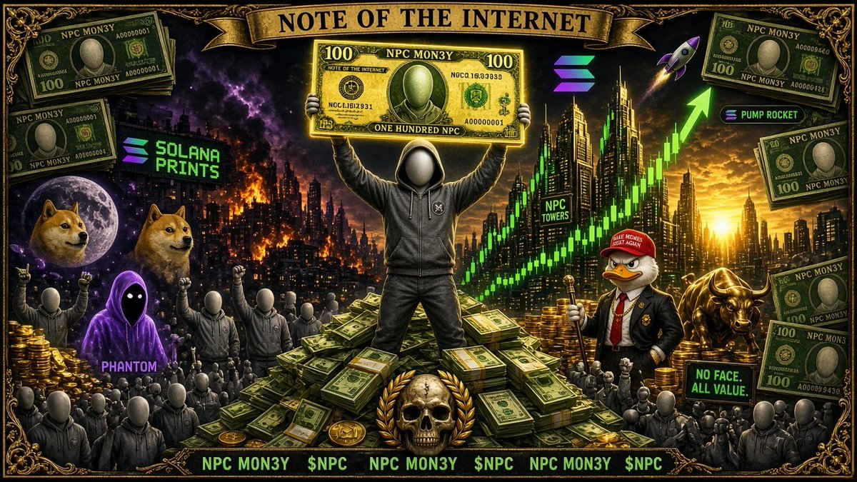 NPCM0NEY's tweet photo. NPC BANK IS OPEN 🏦💵

WAR ↑
GOLD ↑
OIL ↑
SOL ↑
BRAINROT ↑↑↑
STONKS ↓↓↓
THE NPCs JUST ENTERED THE TRENCHES. 🪖
MEMES → MARKETS → CHAOS 
IN MEMES WE TRUST. https://t.co/EtAQUdTvBr